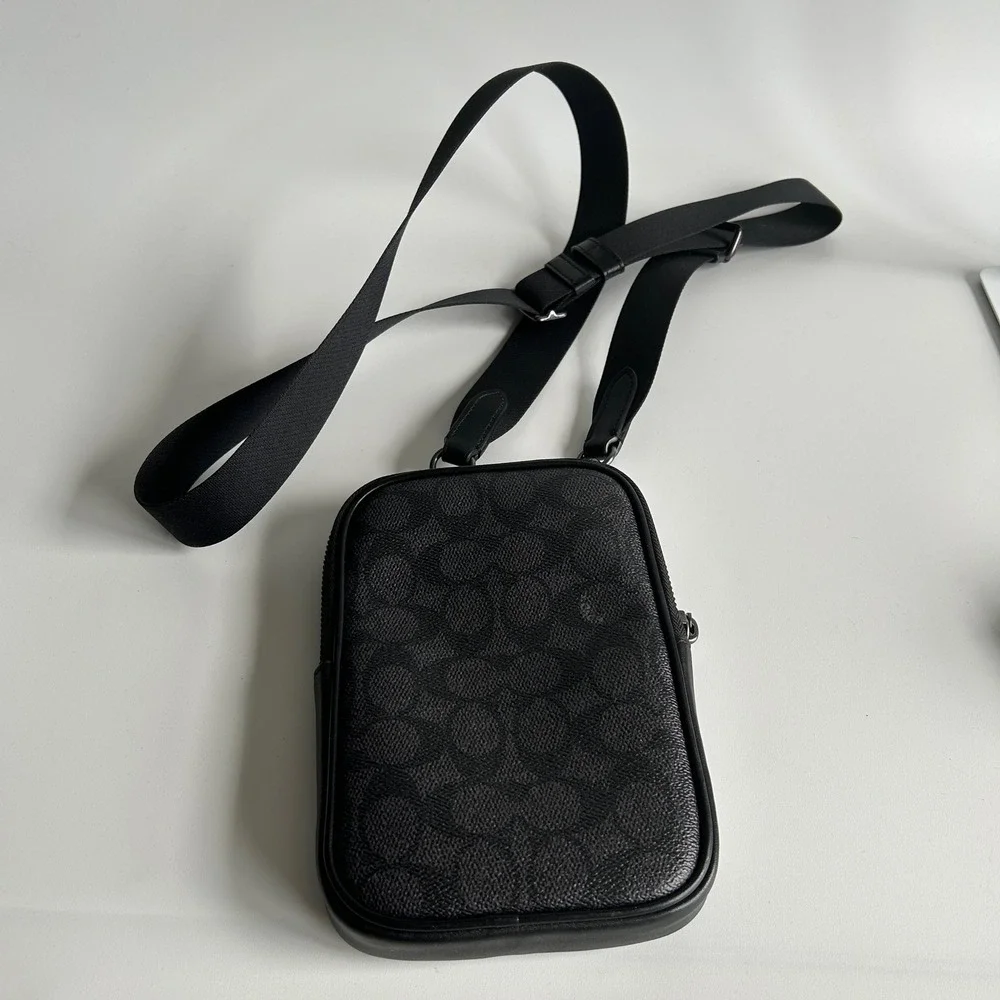 Coach Aden‎ Crossbody Black Signature Canvas Leather Bag Excellent